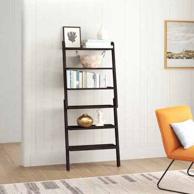 Solid Wood Ladder Bookcase Dark Espresso C635105