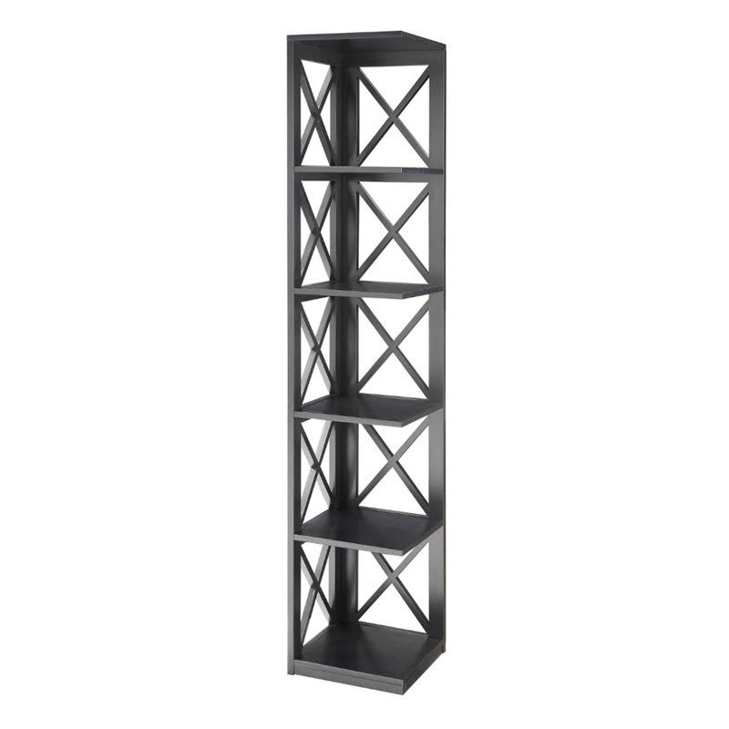 5 Shelf Corner Bookcase in Black Wood Finish T80301