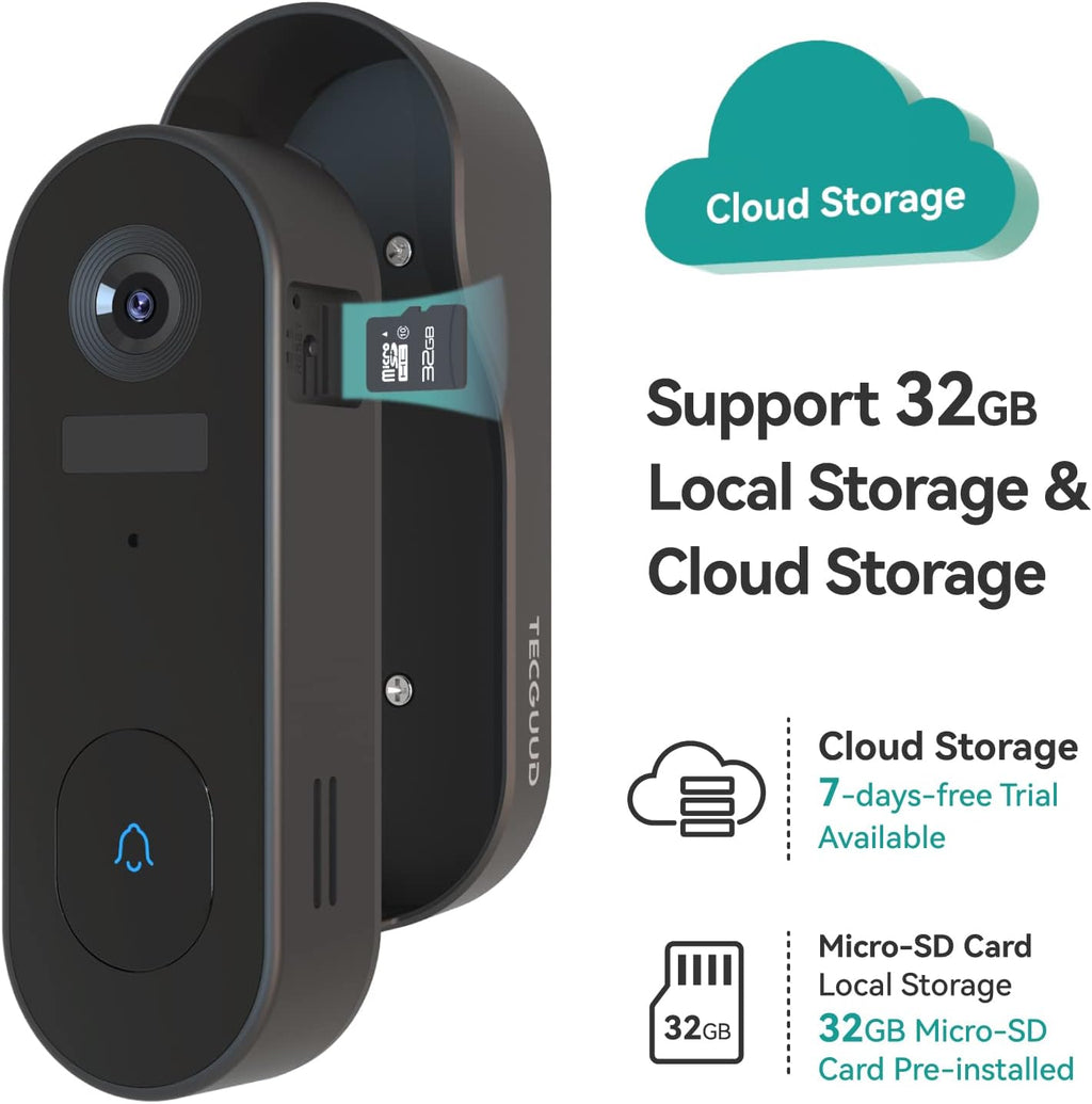WiFi Battery Powered Video Doorbell Camera with Chime and 32G SD Card P1023