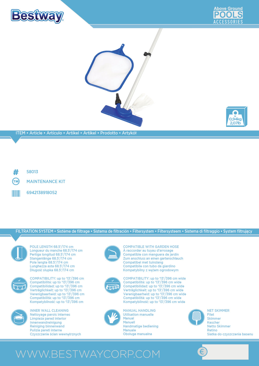 80 inch Maintenance Kit with Pool Skimmer S257