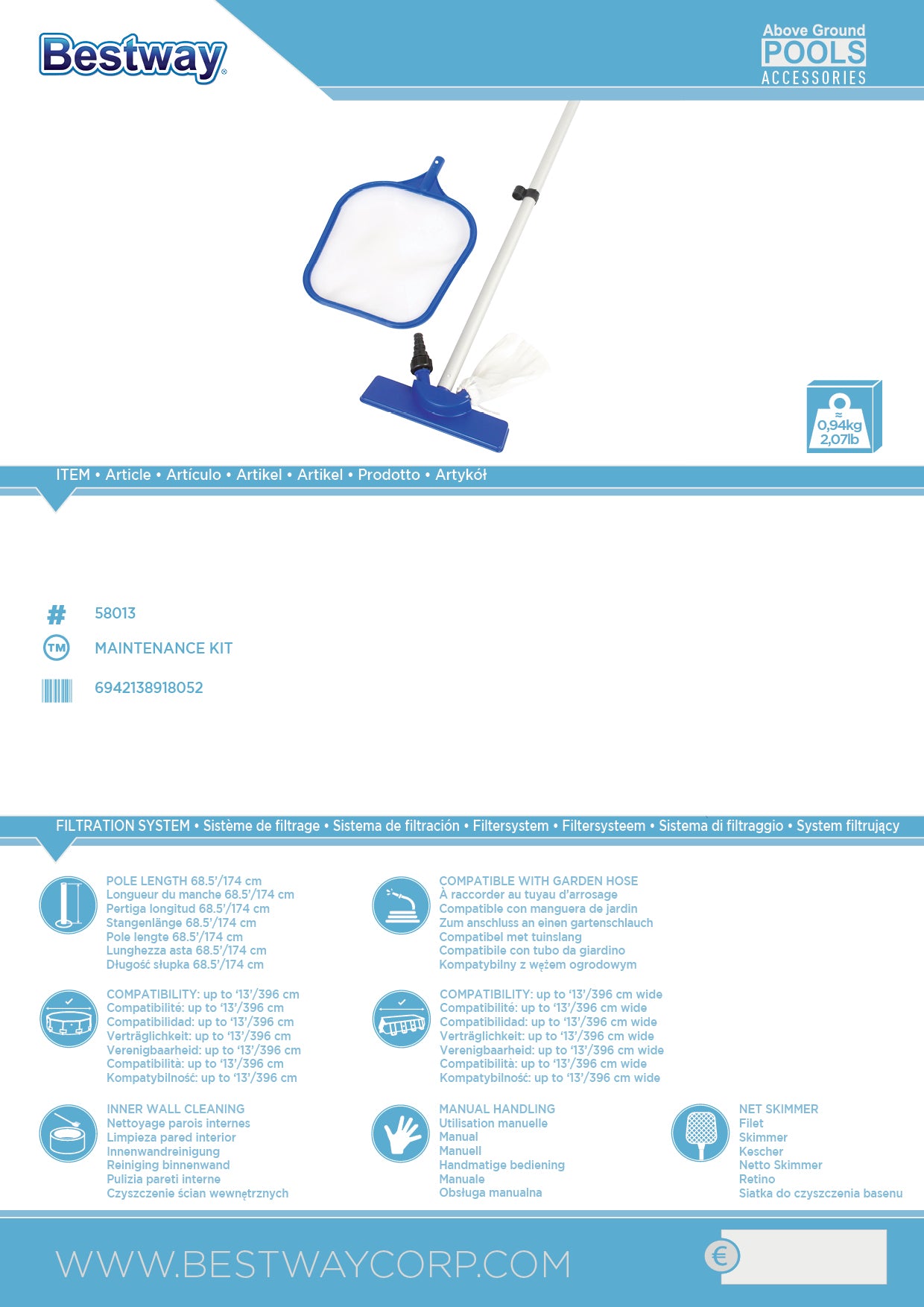 80 inch Maintenance Kit with Pool Skimmer S257