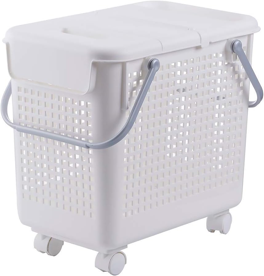 White 2-in-1 Laundry Hamper and Basket Set with Lid and Wheels J36555