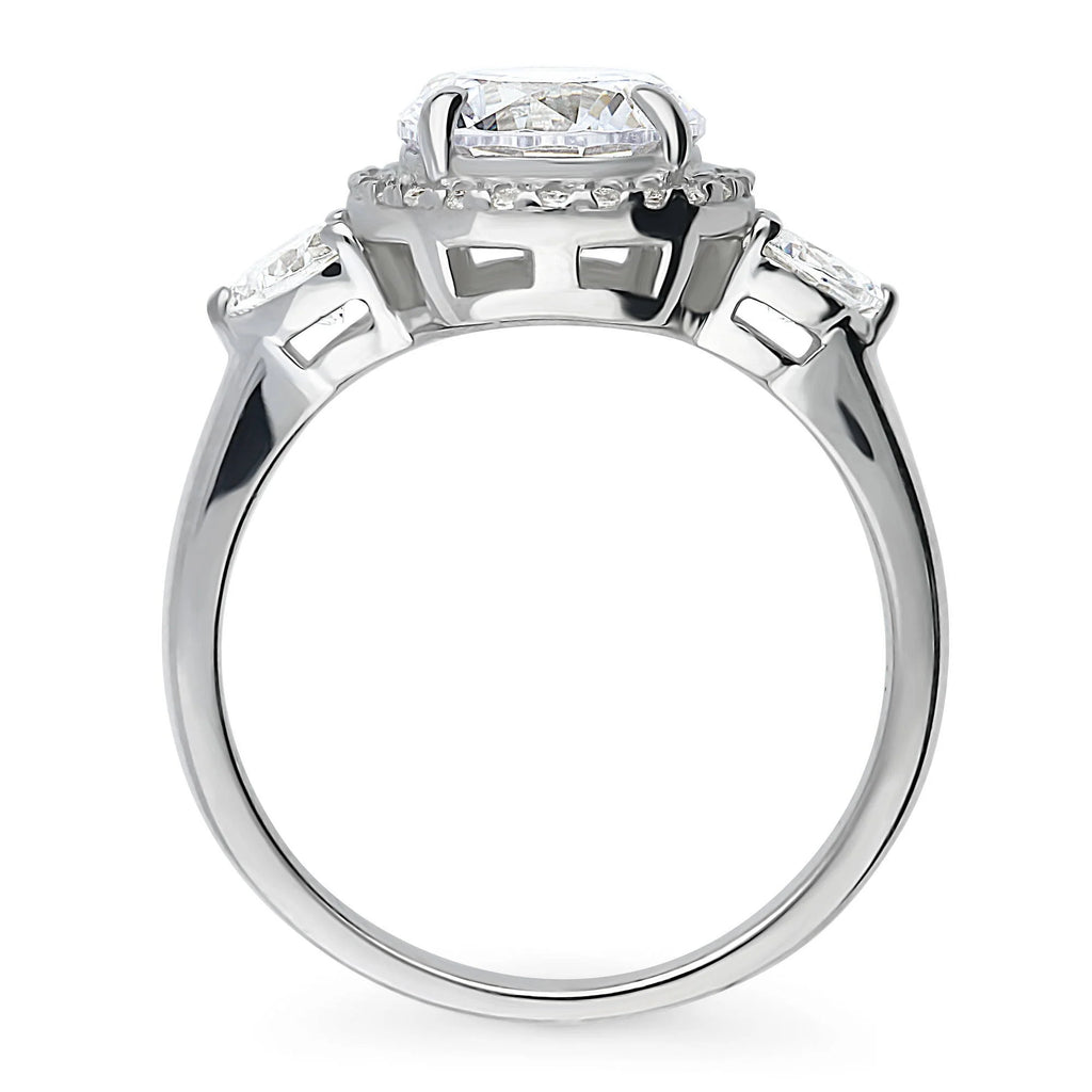 Sterling Silver Halo Cubic Zirconia Promise Ring, Rhodium Plated Size 4 C3647