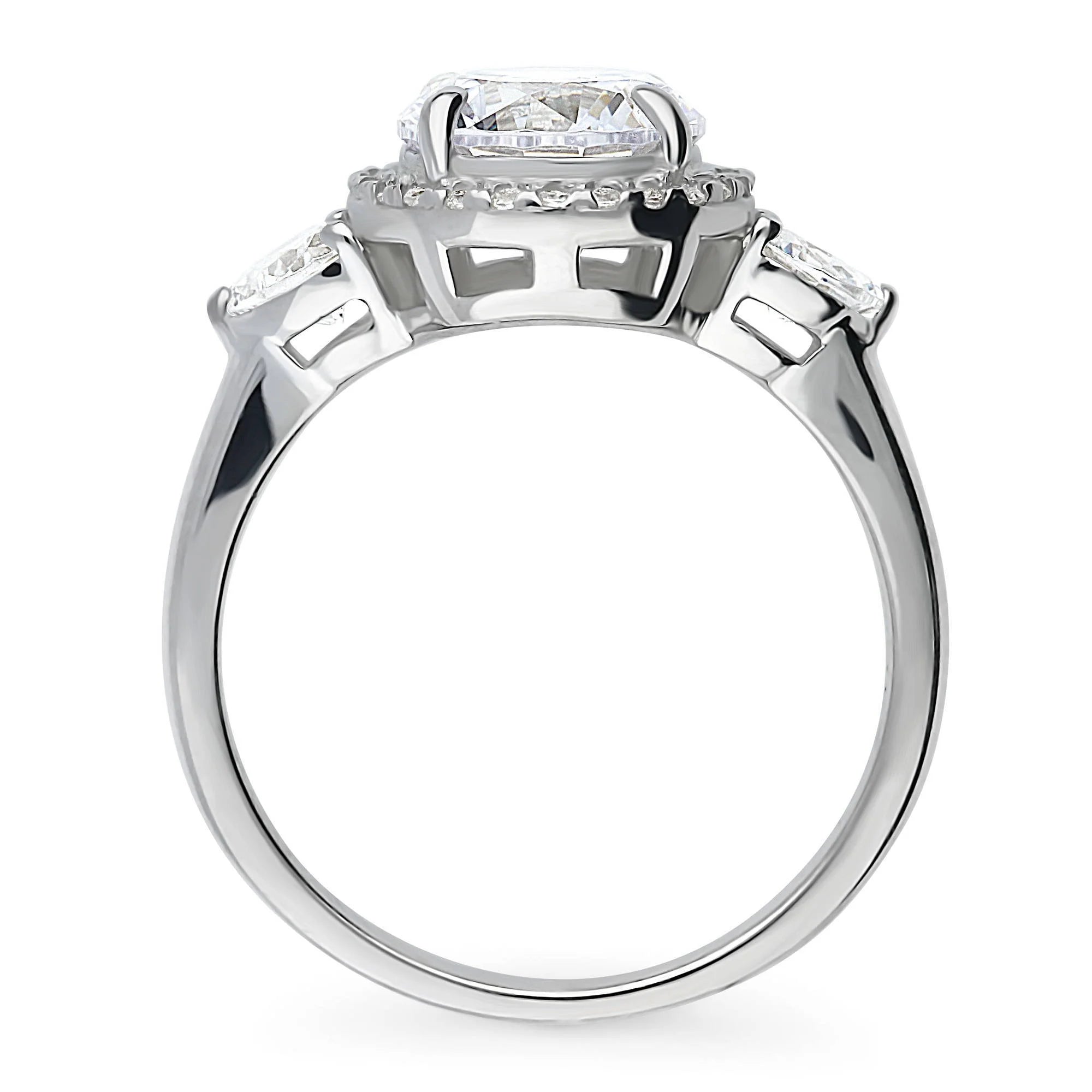 Sterling Silver Halo Cubic Zirconia Promise Ring, Rhodium Plated Size 4 C3647