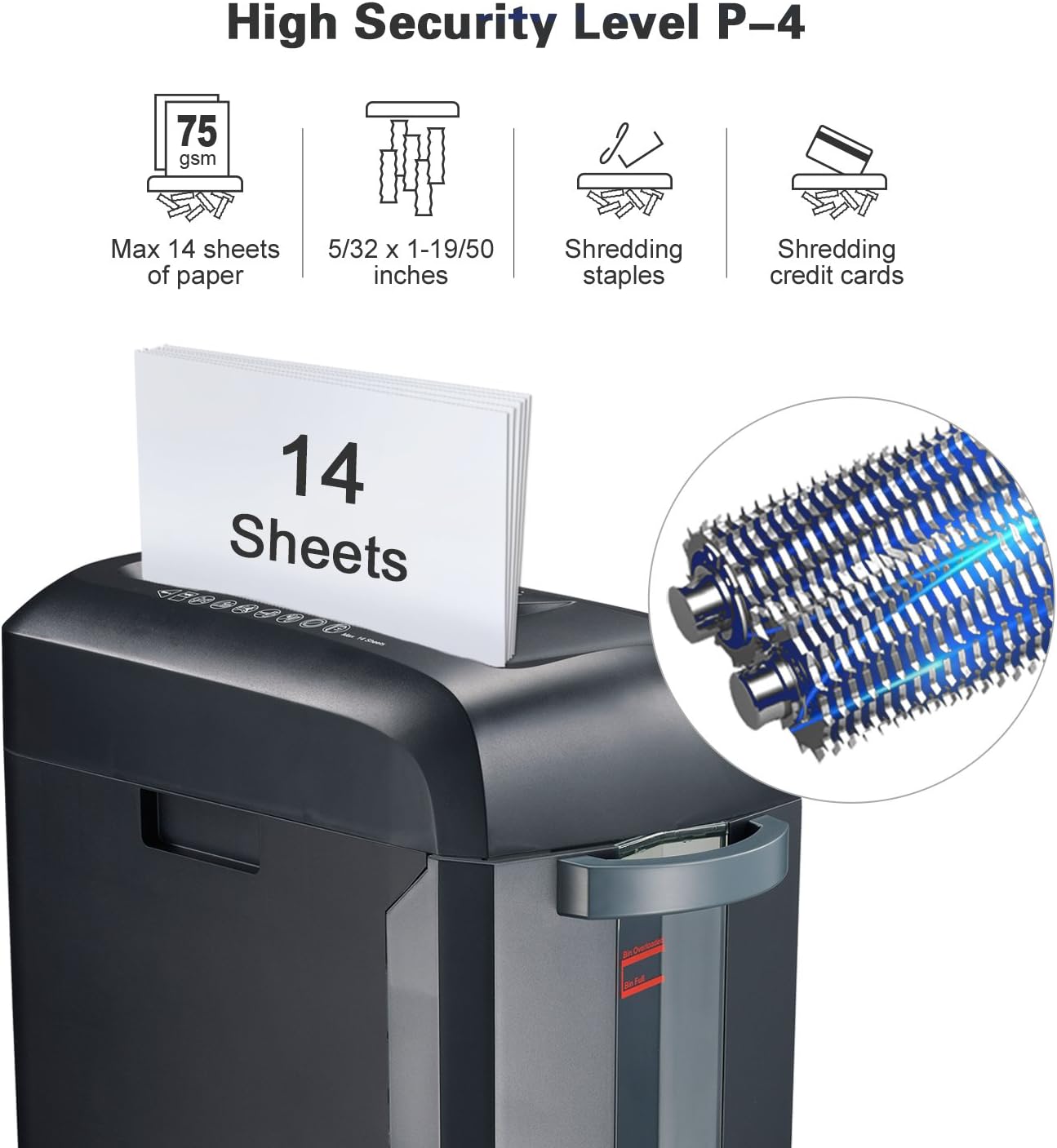 14-Sheet Cross-Cut Heavy Duty Paper and Credit Card Shredder with 5 Gallons Pullout Basket T640