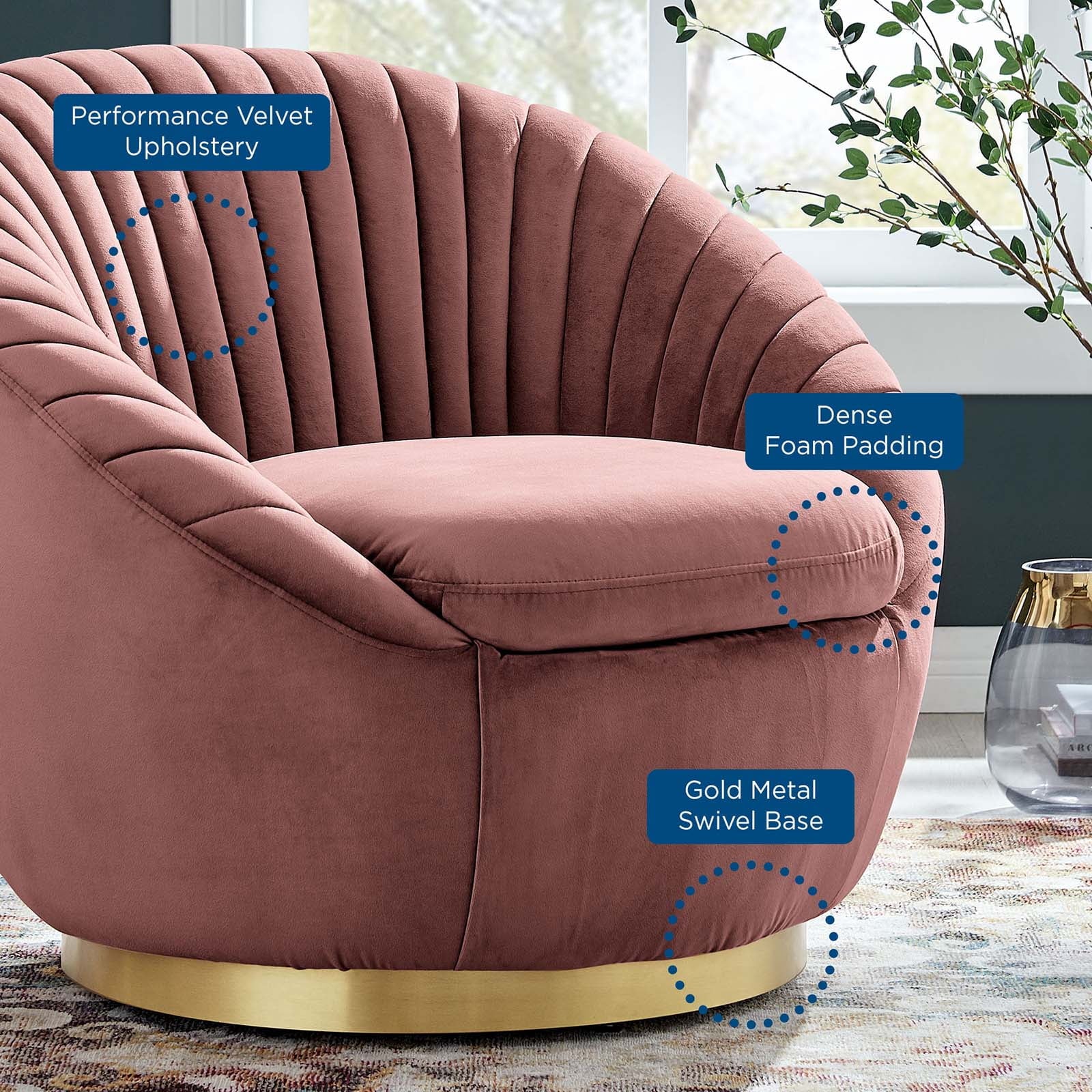 Pink Gold Velvet Swivel Accent Chair C9407