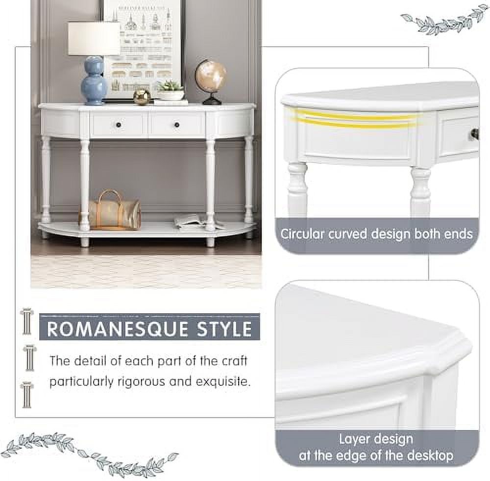 Navy Blue Wood Half Console Table with 3 Drawers A807851