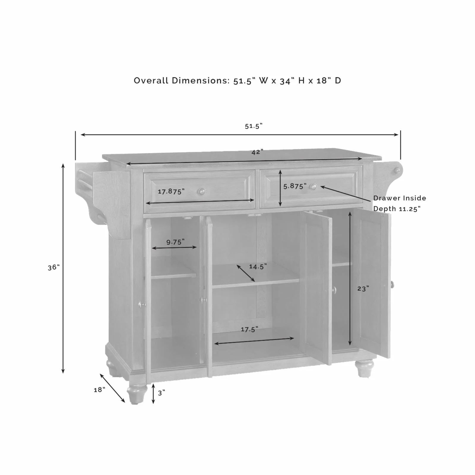 White/Gray Wood Kitchen Island X7808
