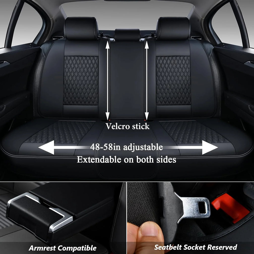 Black Leather Car Seat Covers Full Set 5 Seats P70874