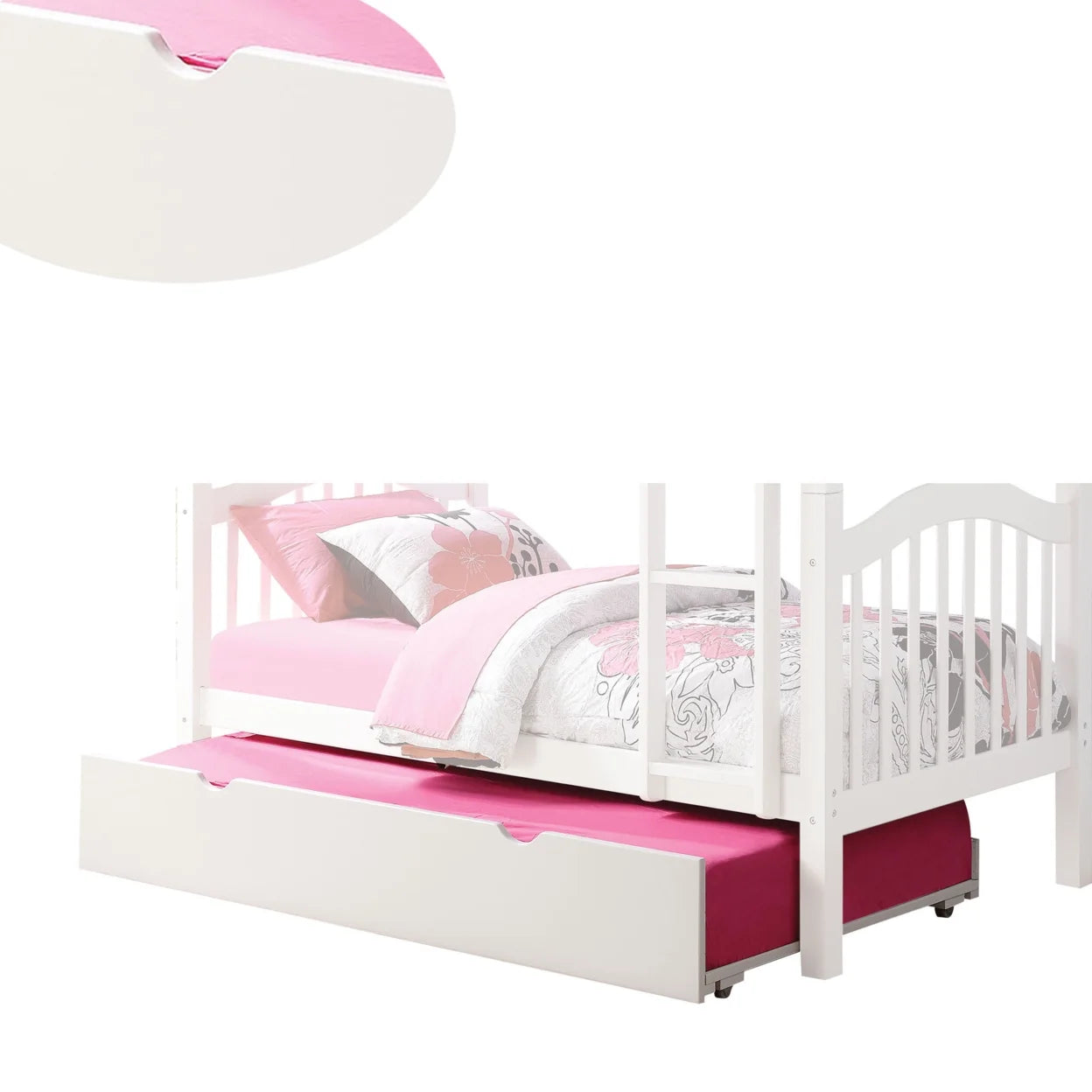 White Wooden Trundle with Caster Wheels and Cut Out Handles L248