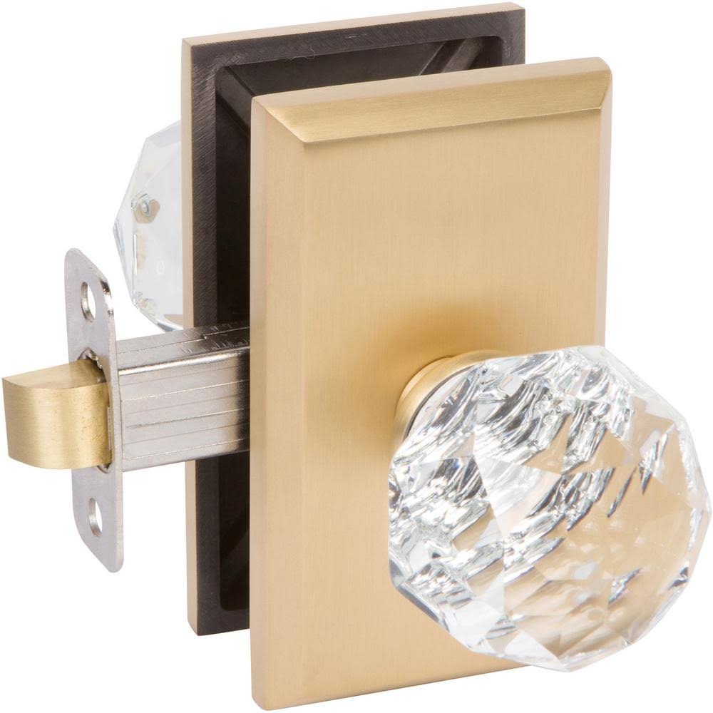 Crystal Satin Brass Privacy Door Knob in Gold P780