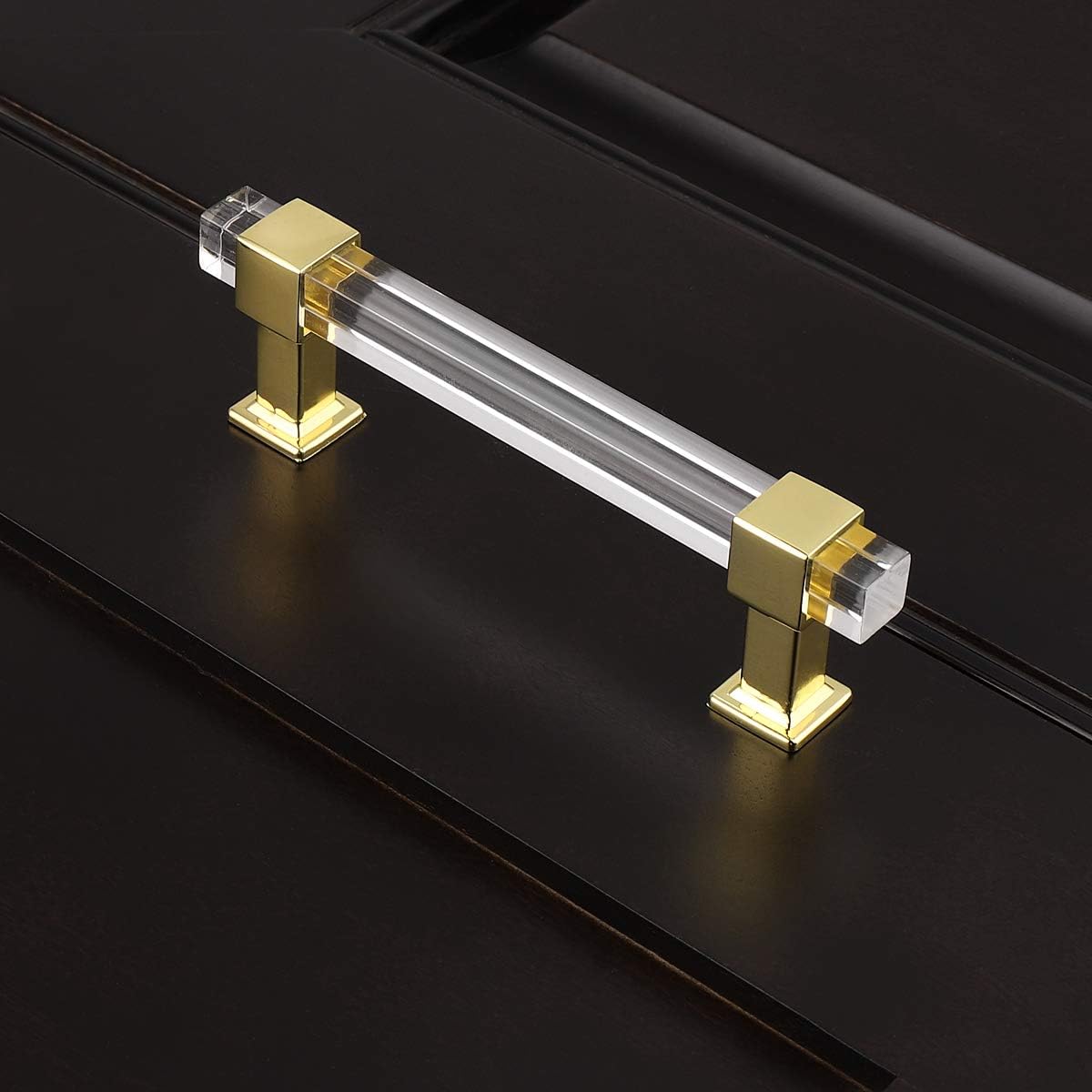 25 Pack 4 Inch Hole Center Gold Cabinet Handles with Square Acrylic Tube and Zinc Alloy Base K1919