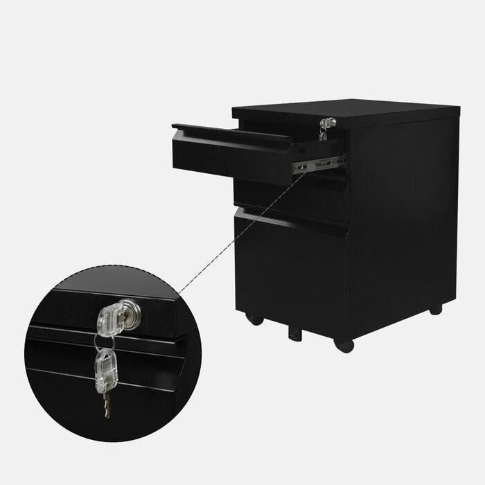 Black Metal 3-Drawer Mobile Vertical Filing Cabinet B722368
