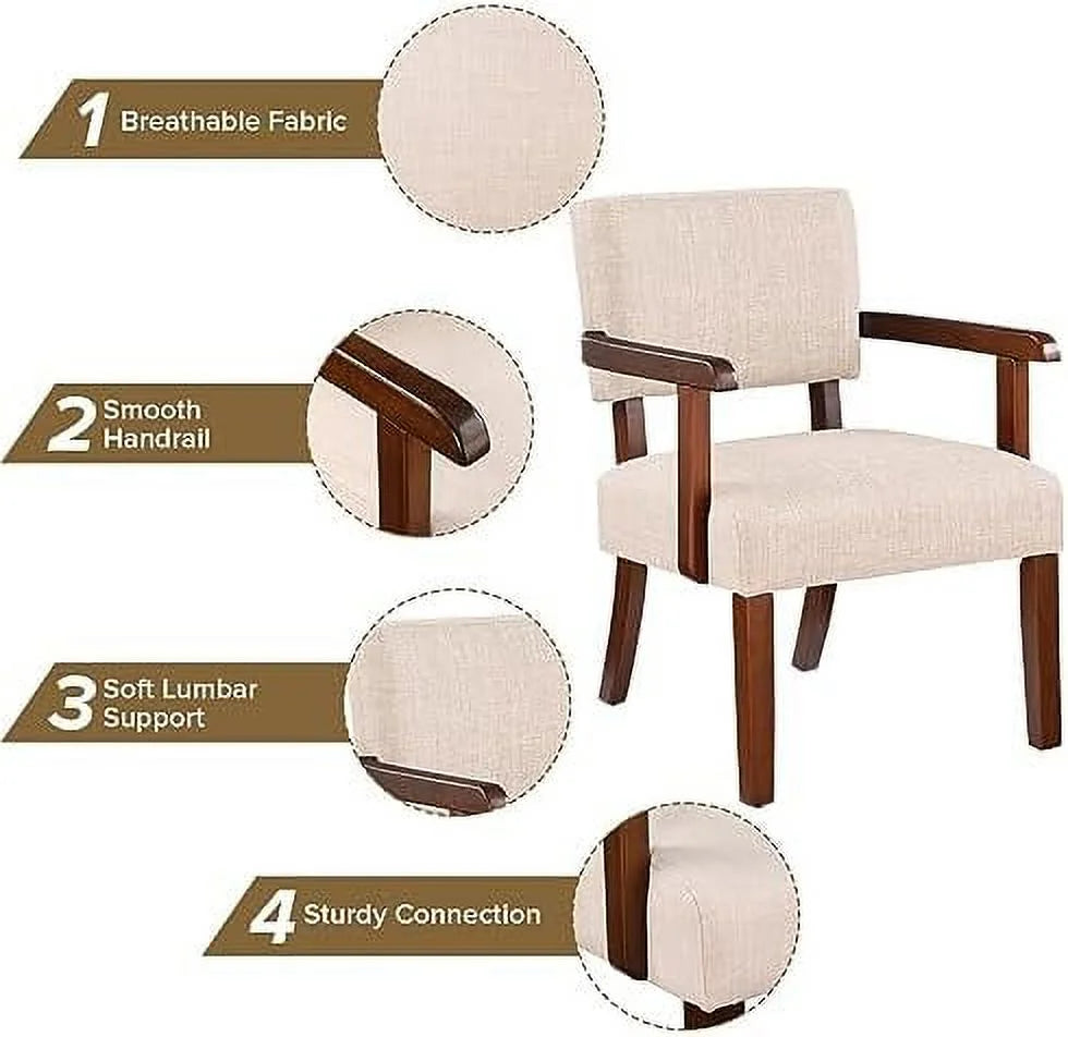 Beige Linen Fabric Arm Chair with Wood Frame N5490