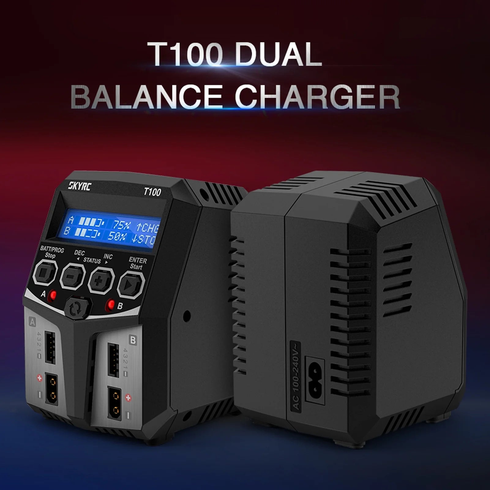 T100 Dual Balance Charger 5A 100W AC100-240V XT60 Plug L45724