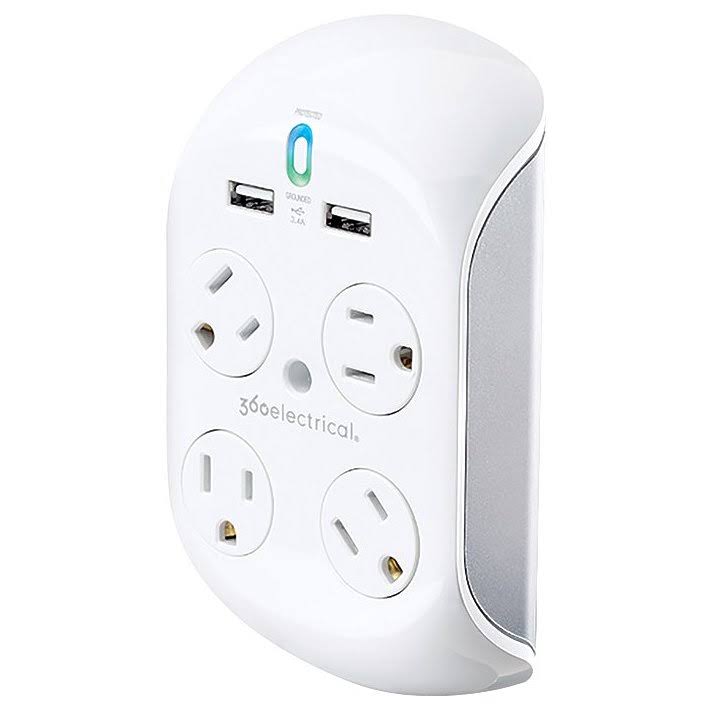 White 4 Outlet 2 USB Surge Protector I324