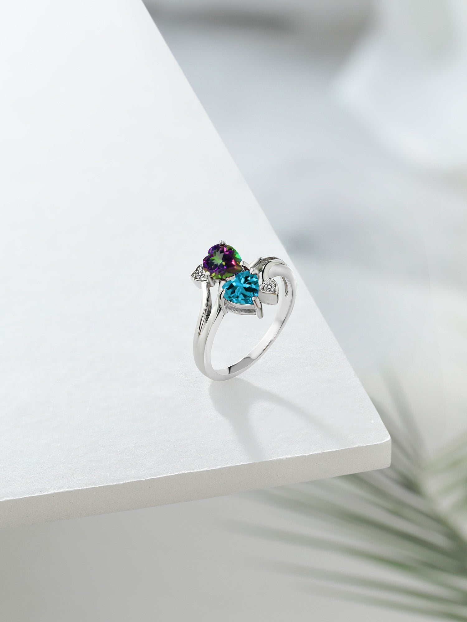 925 Sterling Silver Ring with Green Mystic Topaz, London Blue Topaz and White Diamond L9740