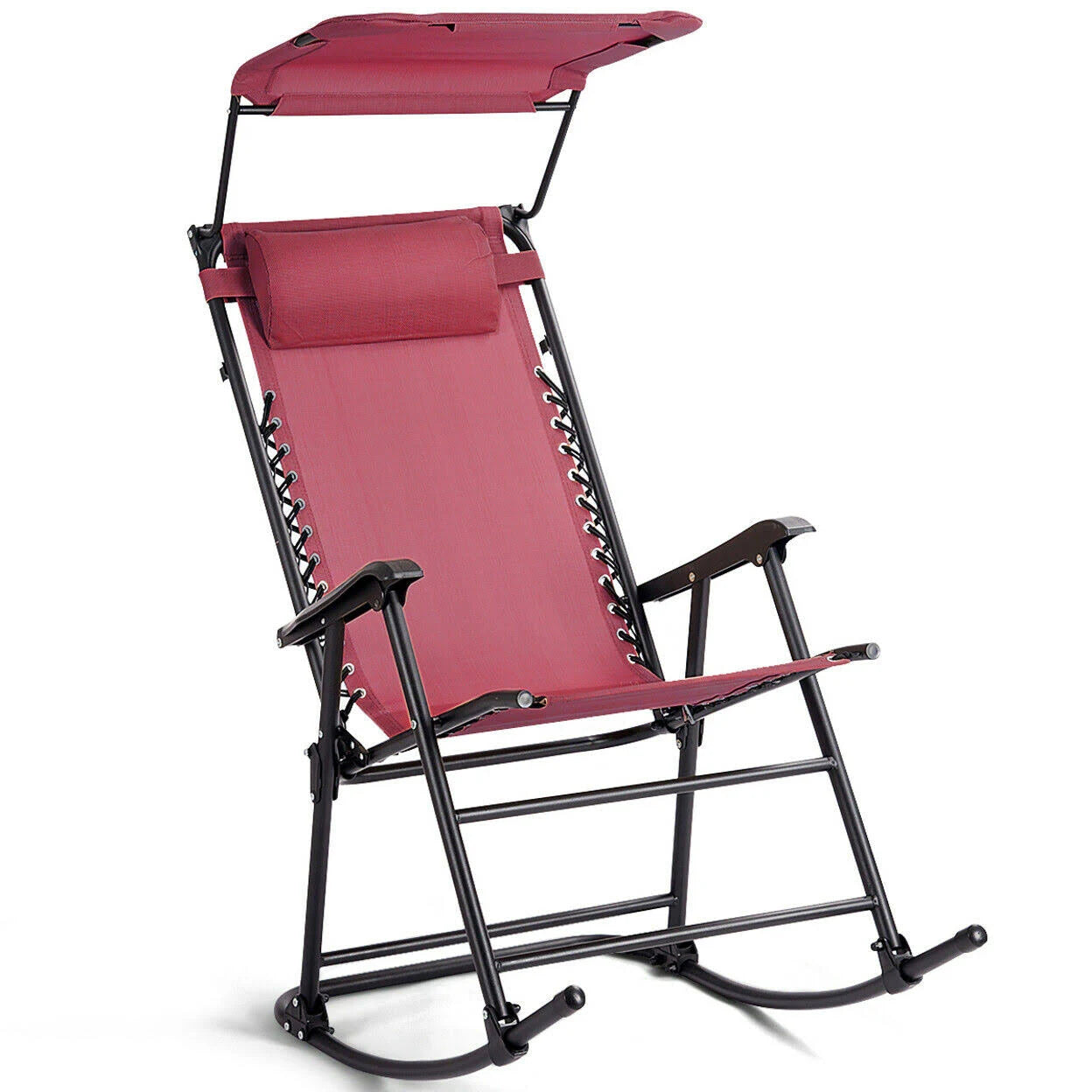 Red Folding Rocking Chair with Canopy U62154