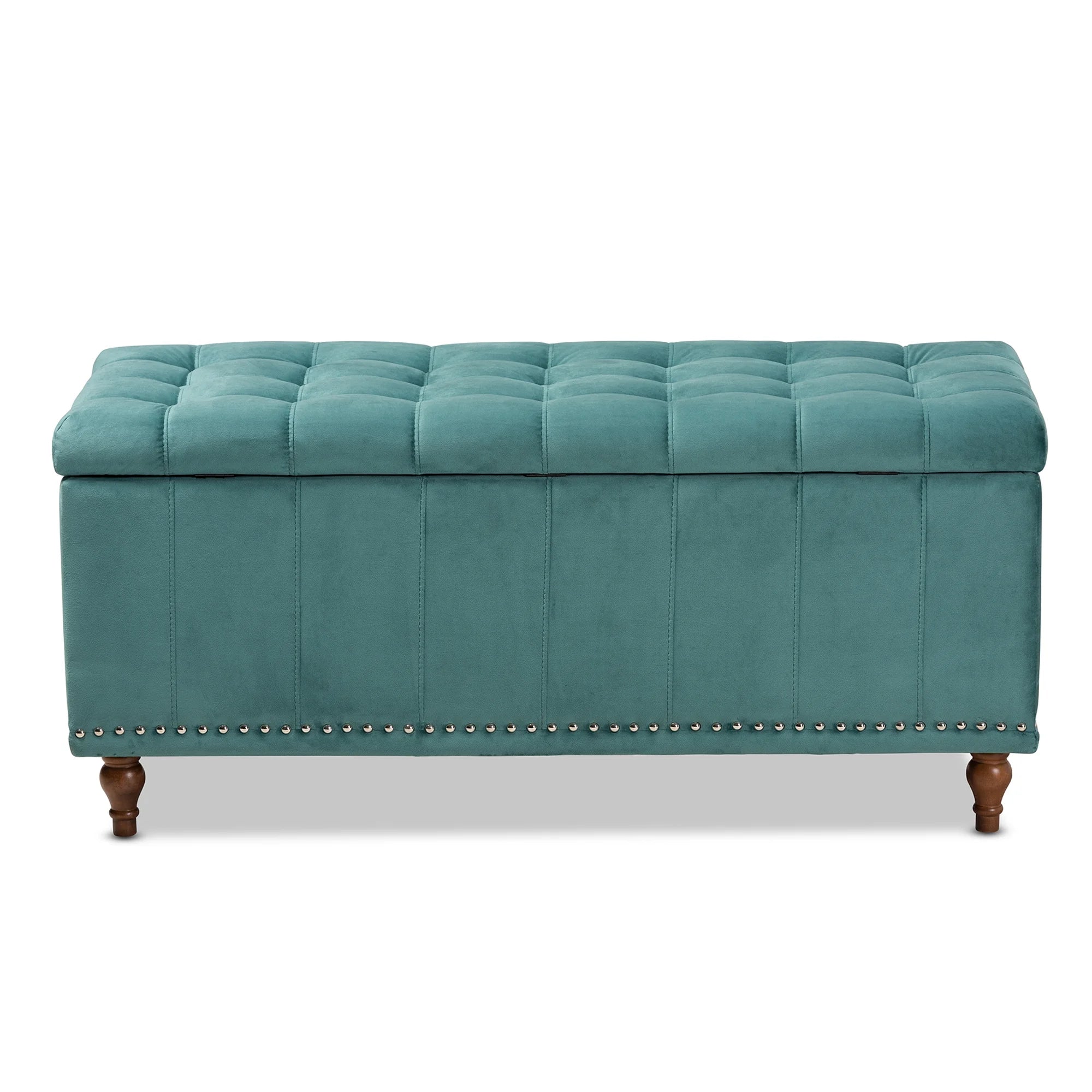 Teal Blue Velvet Button-Tufted Storage Ottoman Bench U5758