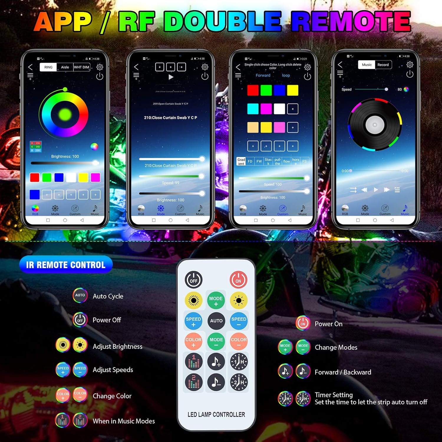 6PCS 216-LEDs Double-Row Neon Underbody LED Strips Kit with APP IP68 12V C78149