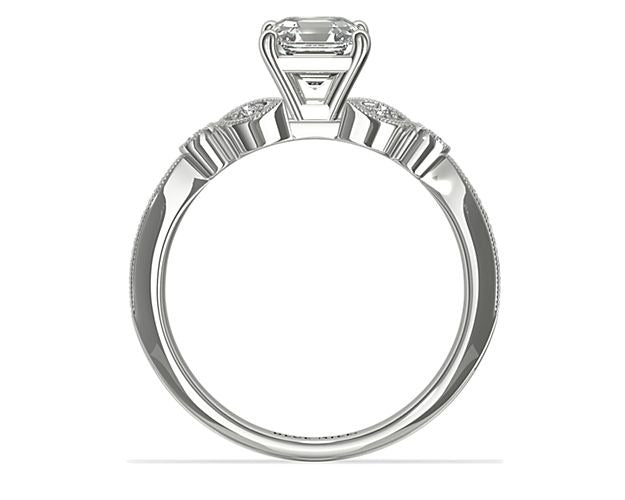 14K White Gold Solitaire Ring with Accents T8677