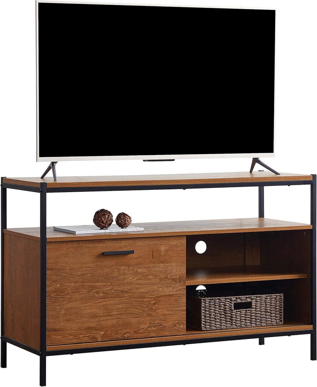 Oak Brown 48 Sliding Barn Door TV Media Stand with Storage Shelves C373807