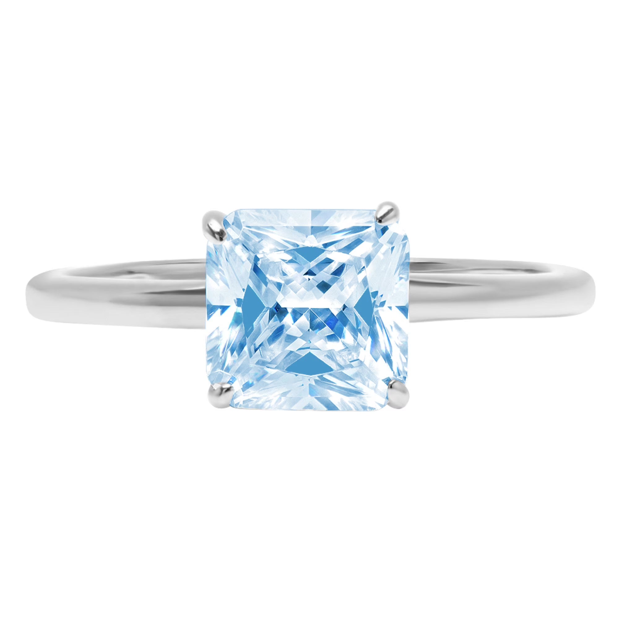 2.0ct Asscher Cut Blue Simulated Diamond 18k White Gold Solitaire Ring Size 3.5 P283
