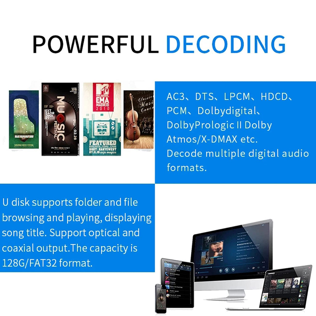 5.1 Decoder Separator for DTS AC3 Digital Analog Audio Video System with BT-5.0 Receiver HDMI 4K 3D Coaxial Optical Fiber AUX U Disk PC-USB Input 192Khz 24Bit P2471