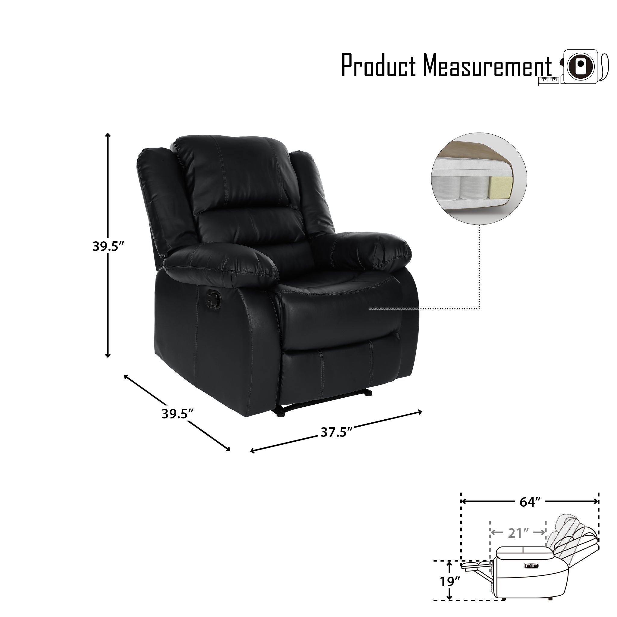 Black Faux Leather Reclining Chair F90426