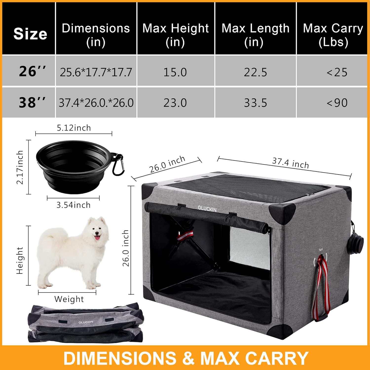 Gray 38 inch Folding Soft Dog Crate with Mesh Mat T222297