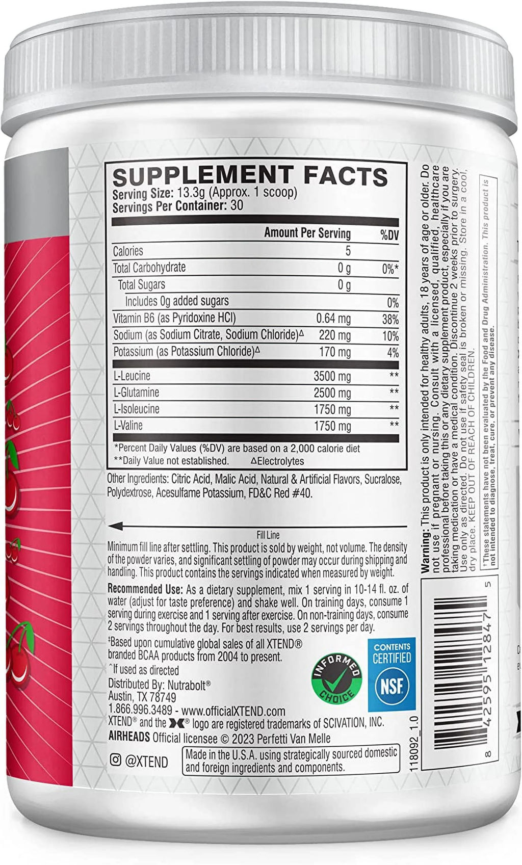 BCAA Powder, Airheads Cherry, 30 Servings E335221