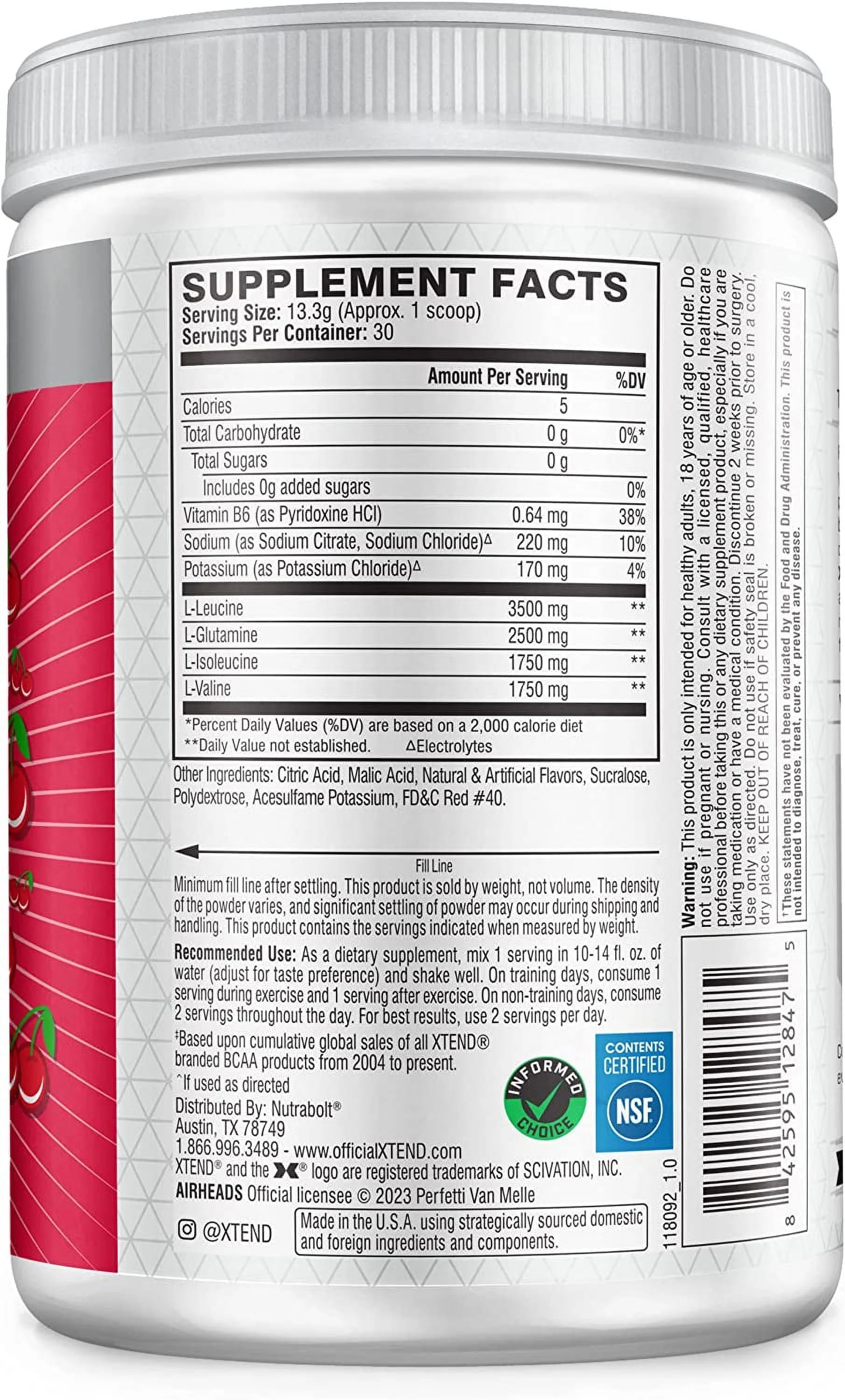BCAA Powder, Airheads Cherry, 30 Servings E335221