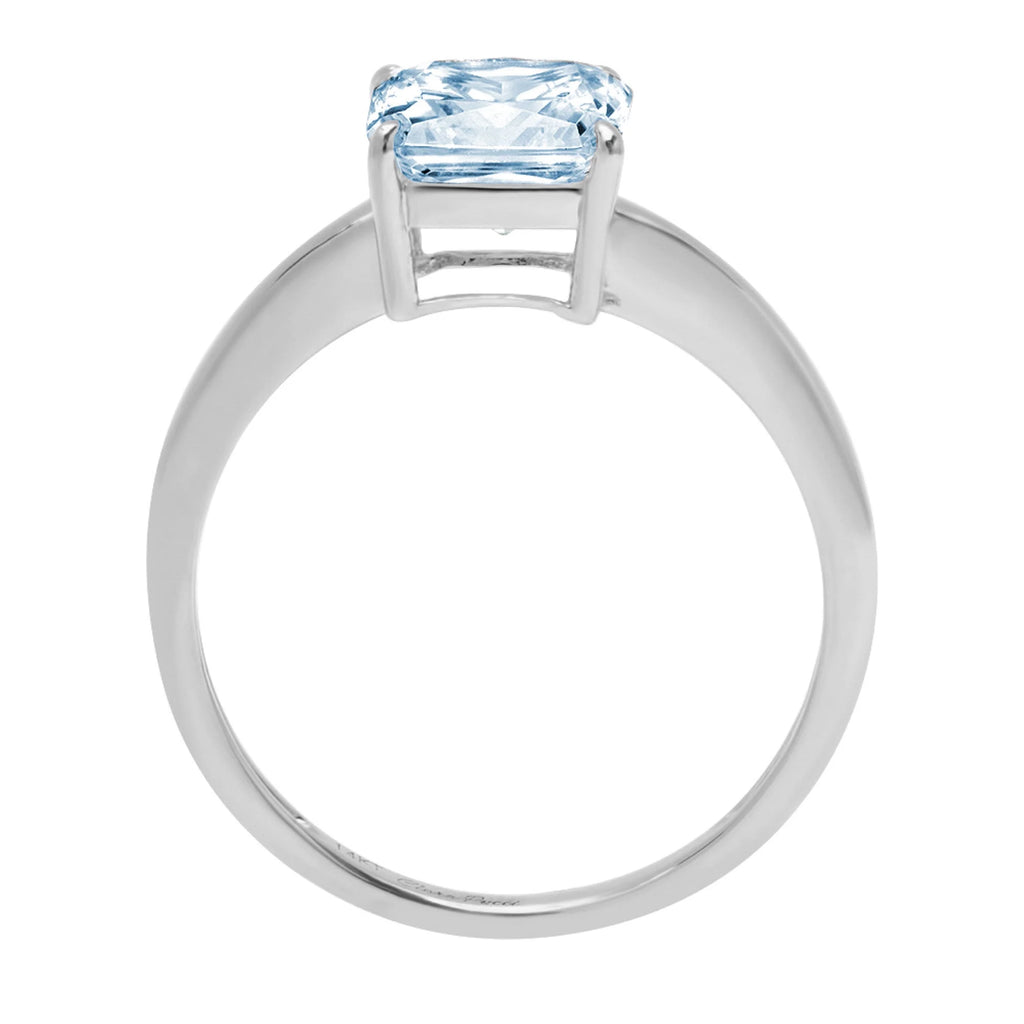 2.0ct Asscher Cut Blue Simulated Diamond 18k White Gold Solitaire Ring Size 3.5 P283