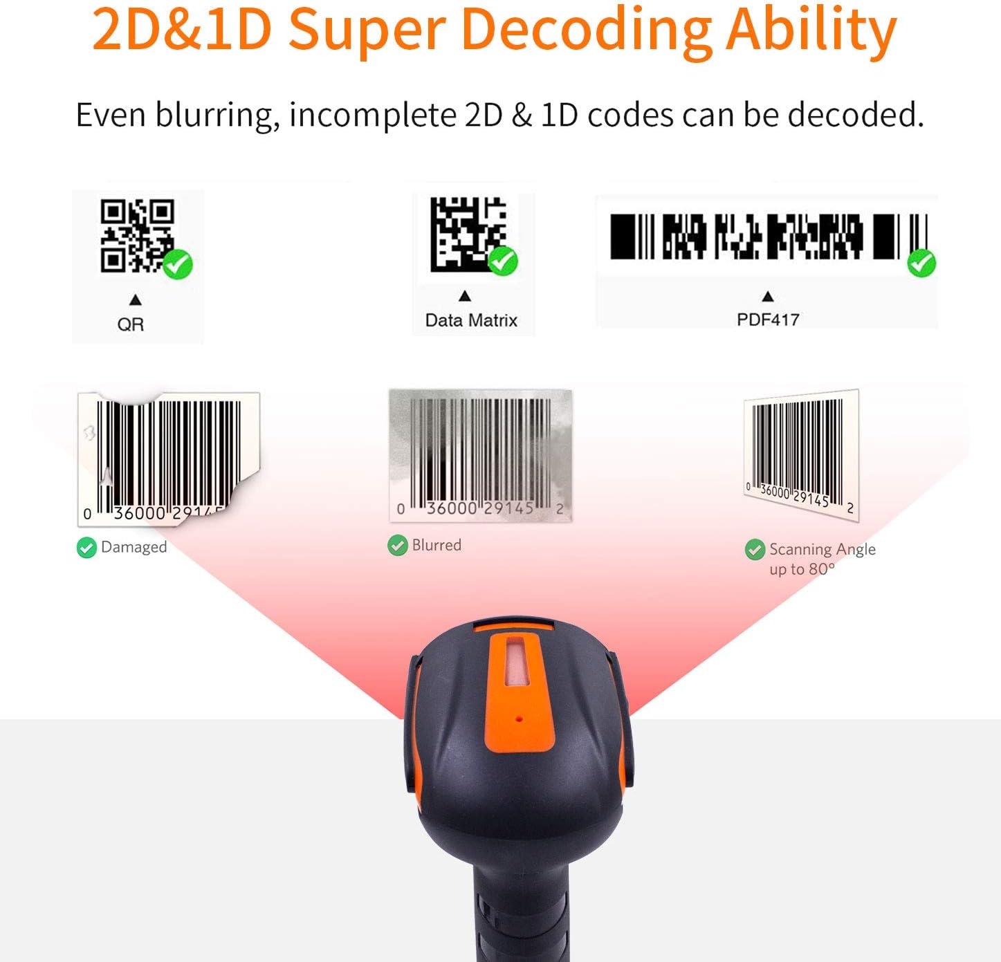 Bluetooth 2D QR Barcode Scanner with Stand, Dustproof and Waterproof, Pack of 2 K355