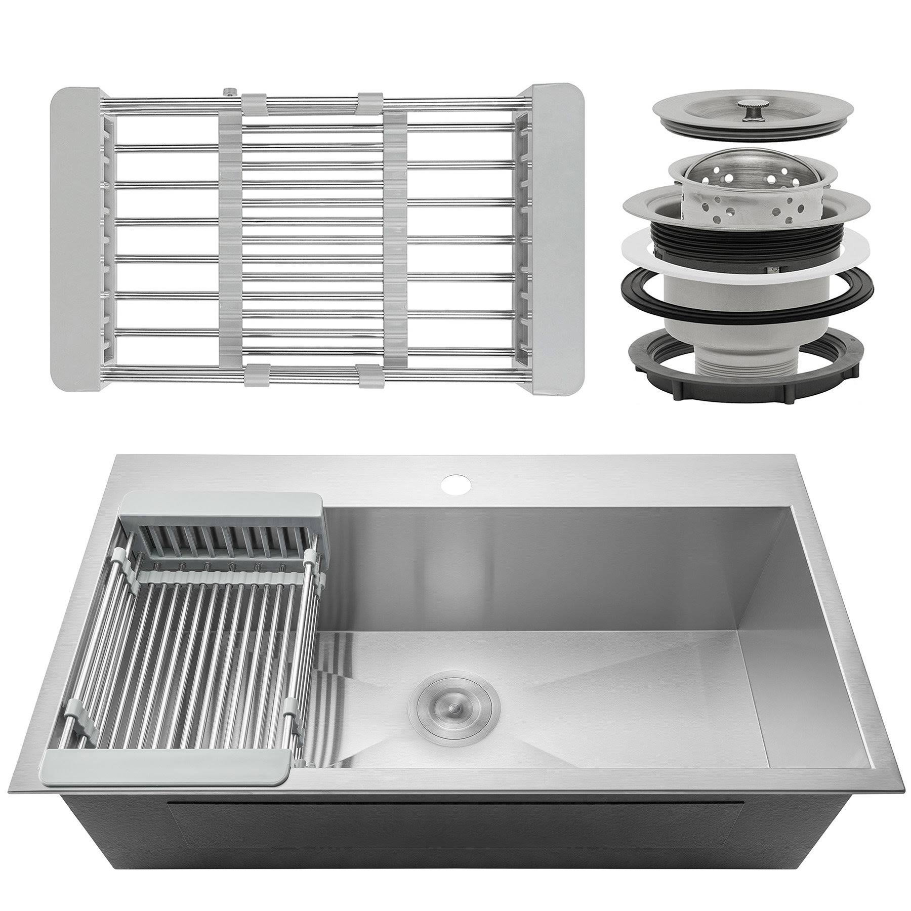 33x22 L x 22x22 W Drop-In Kitchen Sink with Adjustable Tray and Drain Strainer Kit L2298