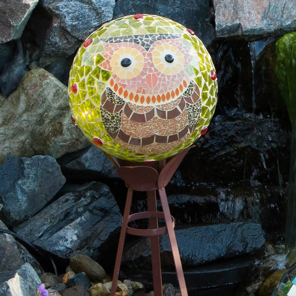 Mosaic Owl Gazing Globe Glass Z876
