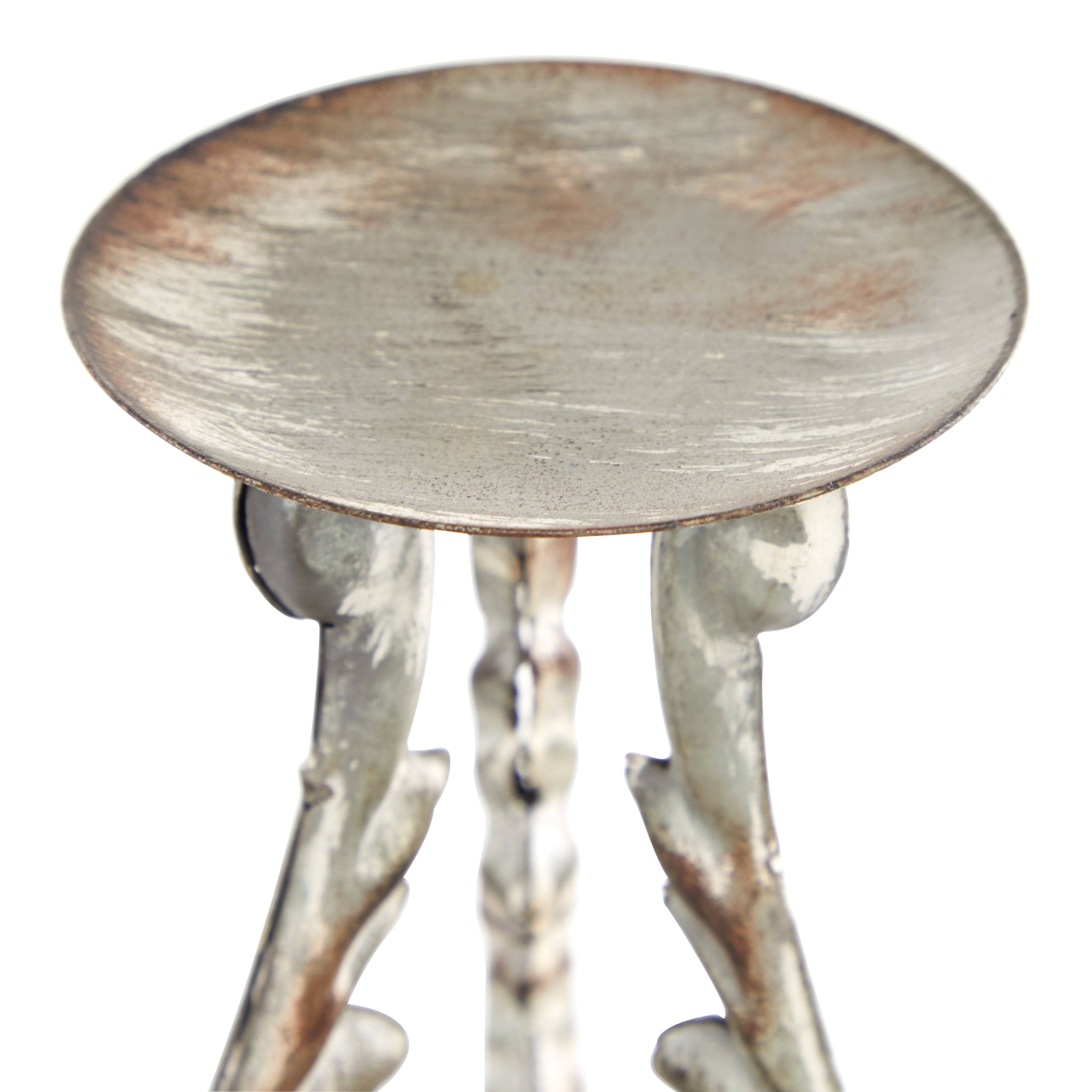 Distressed Silver Metal and Wood Set of 3 Candle Holders A63741