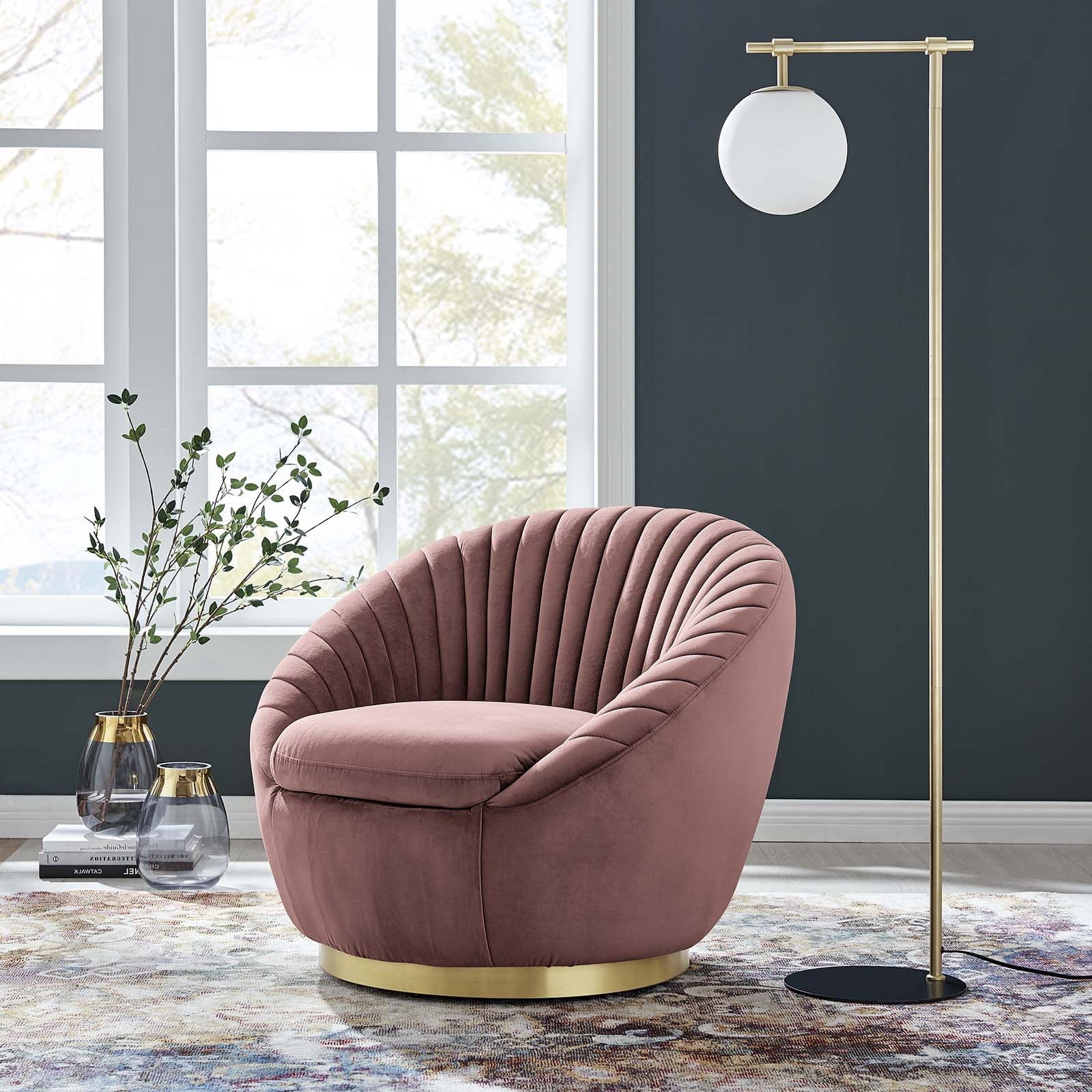 Pink Gold Velvet Swivel Accent Chair C9407