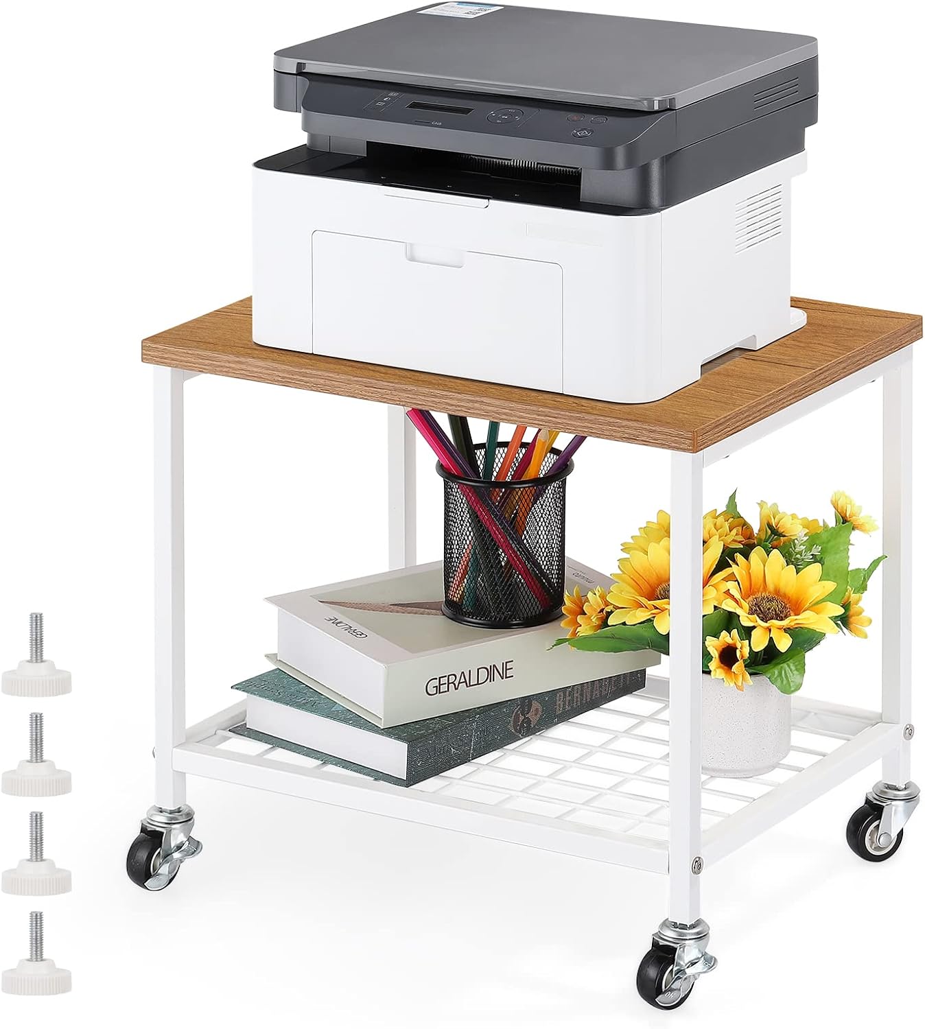 Rustic Brown and Black 2 Tier Printer Cart with Wheels R1287