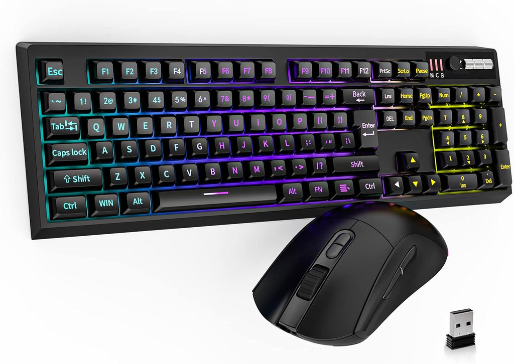 Wireless Gaming Keyboard and Mouse Combo, 87 Key RGB LED Backlight, Black, Pack of 2 R470207