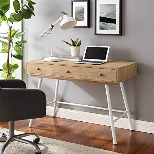 White Wood and Metal Three Drawer Desk L432840