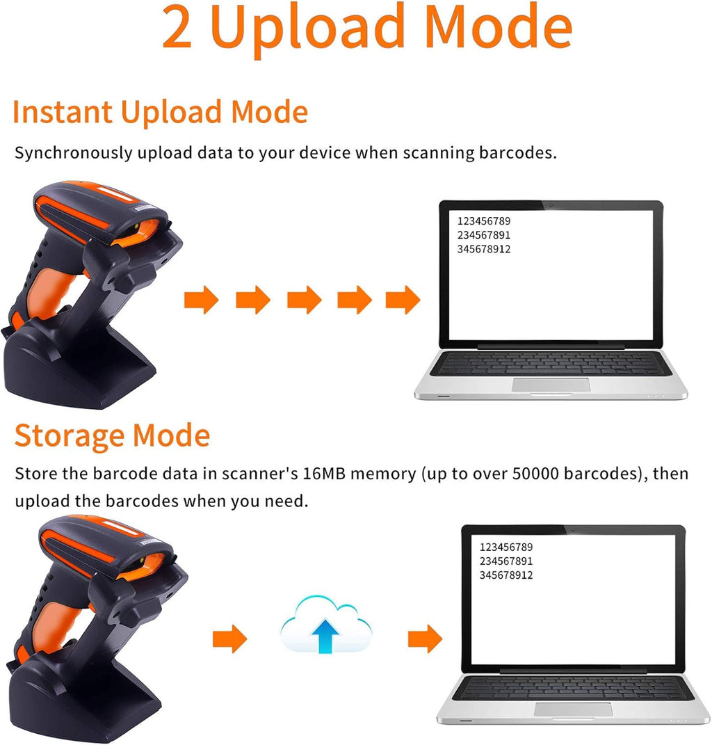 Bluetooth 2D QR Barcode Scanner with Stand, Dustproof and Waterproof, Pack of 2 K355