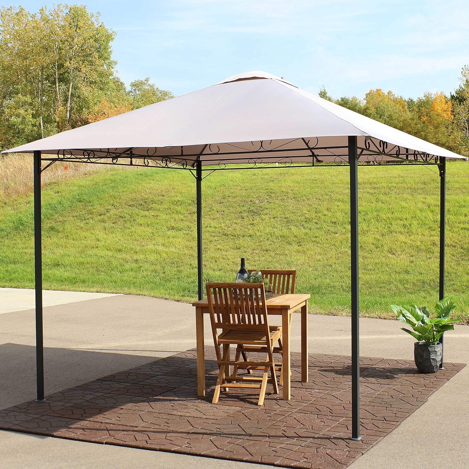10 x 10 Foot Steel Gazebo with Gray Polyester Canopy Roof and Black Metal Frame K894