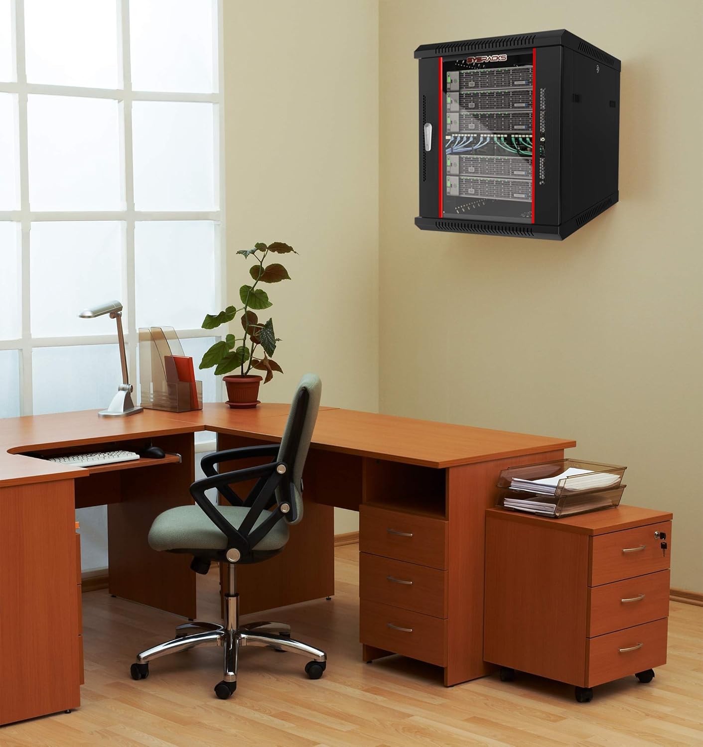 Locking Wall Mount Server Rack Cabinet 9U with Casters and Shelf D791