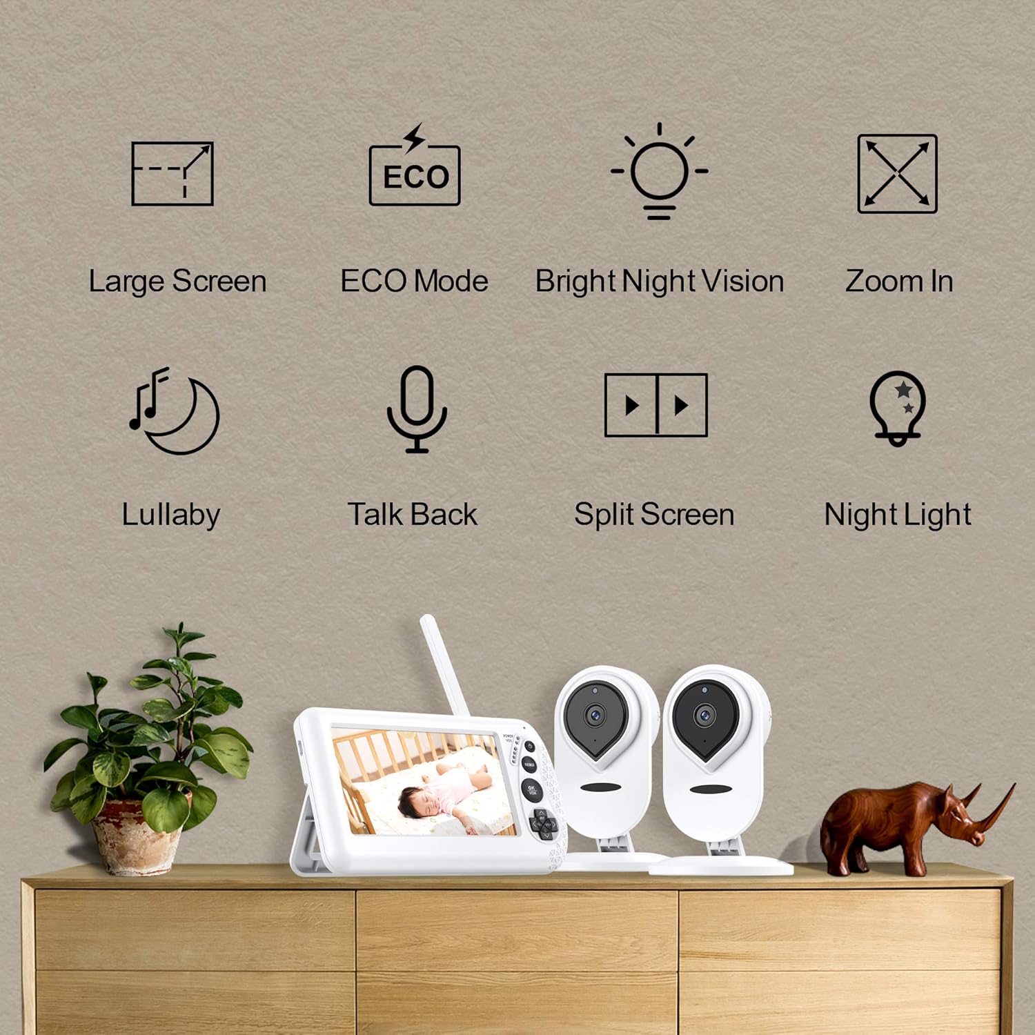 4.3 1080P HD Split-Screen Video Baby Monitor with 2 Cameras and Audio P96596