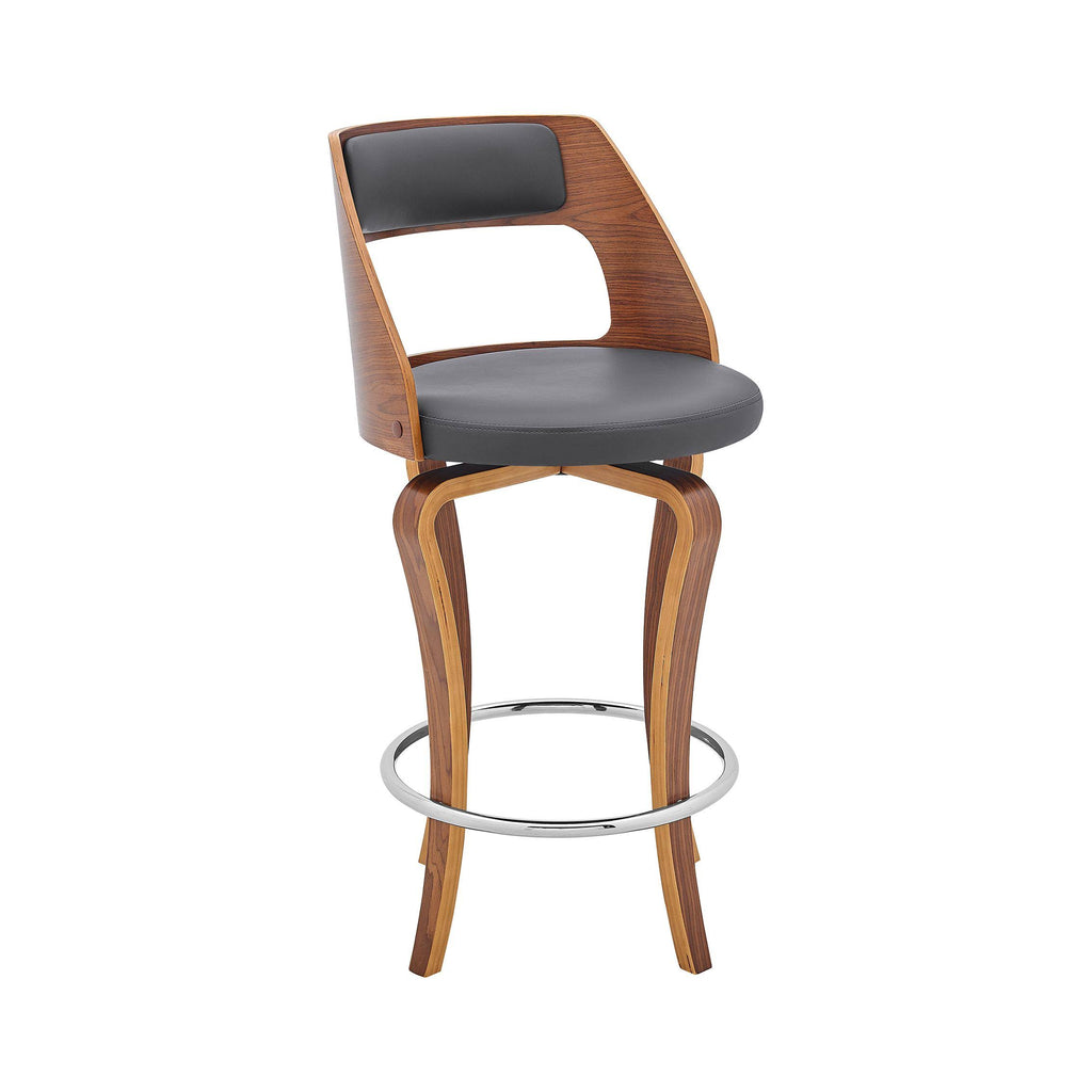 Swivel Gray Faux Leather and Walnut Wood Bar Stool M1568