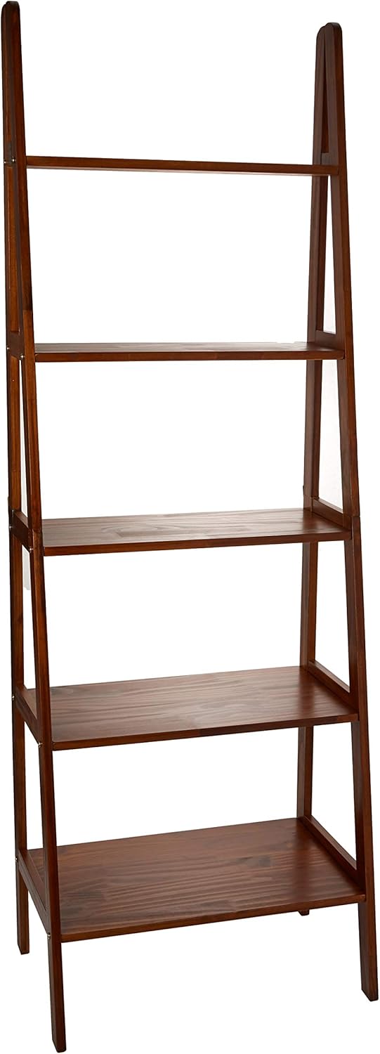 White 5-Shelf Corner Ladder Bookcase D68286