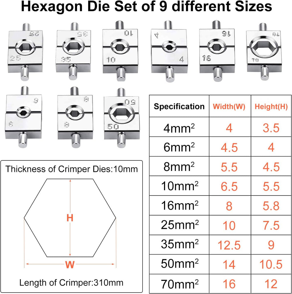 10 Ton Hydraulic Cable Crimper with 9 Dies and Stainless Steel Cable Cutter P180153