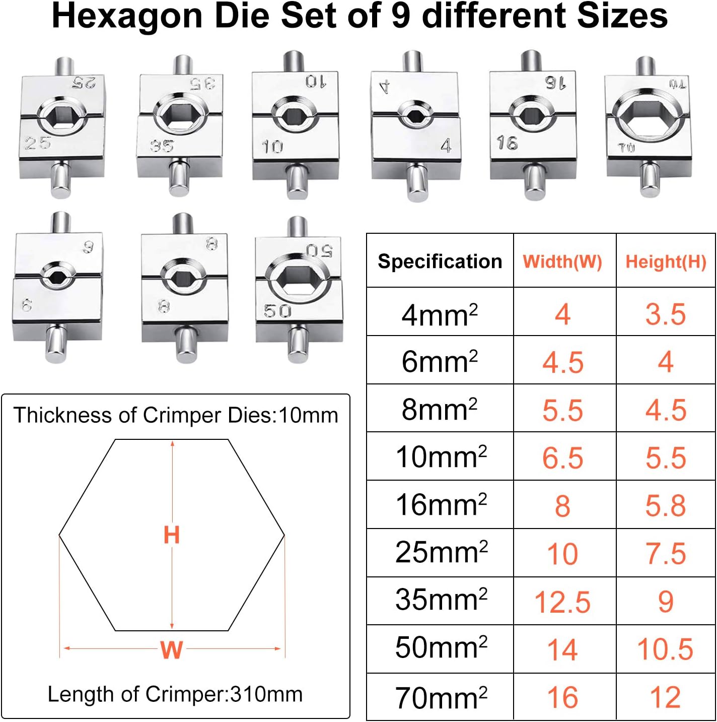 10 Ton Hydraulic Cable Crimper with 9 Dies and Stainless Steel Cable Cutter P180153