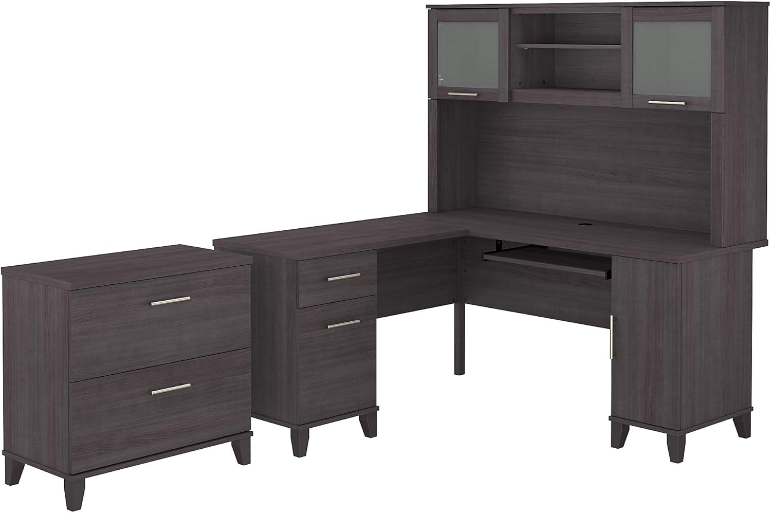 60W L Shaped Desk with Hutch and Lateral File Cabinet T375
